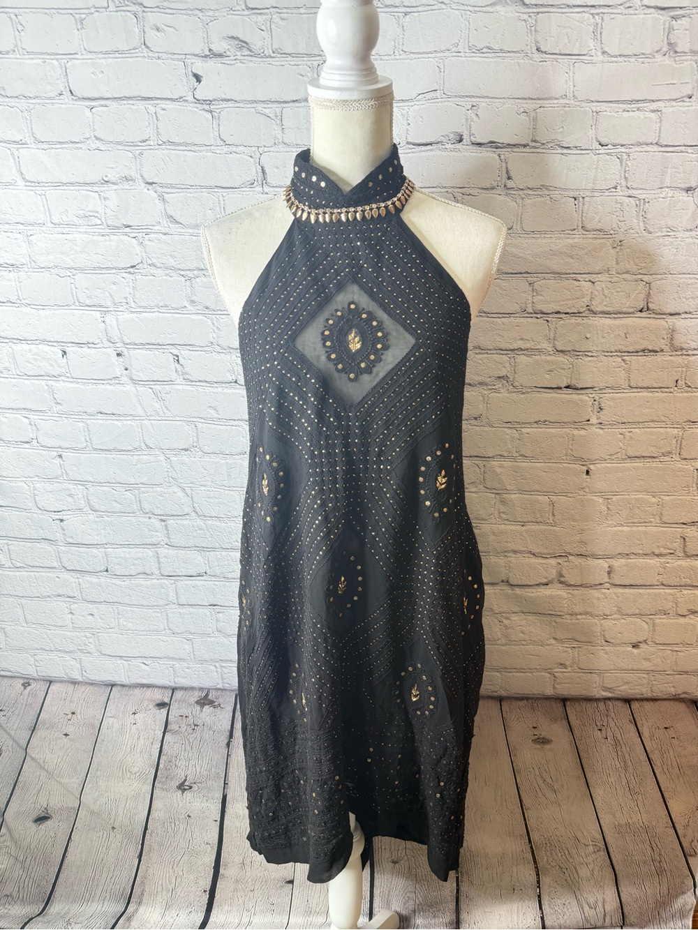 Free people limited edition Gianna Black Halter Beaded Midi Dress medium